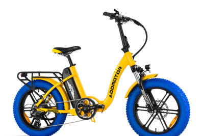 Addmotor Foldtan M-140 Yellow and Blue ebike facing right